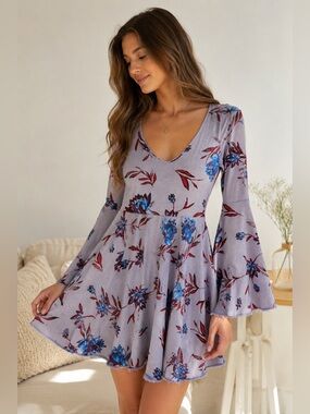 Kimchi Blue Floral Bell Sleeve Mini Dress XS Boho Cottagecore